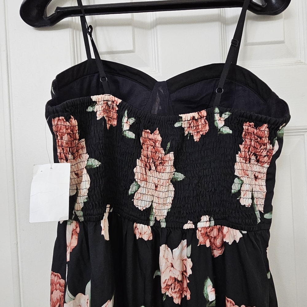 NWT Elegant Black & Pink Floral Maxi Dress with Sweetheart Neckline Sz M - Picture 5 of 12